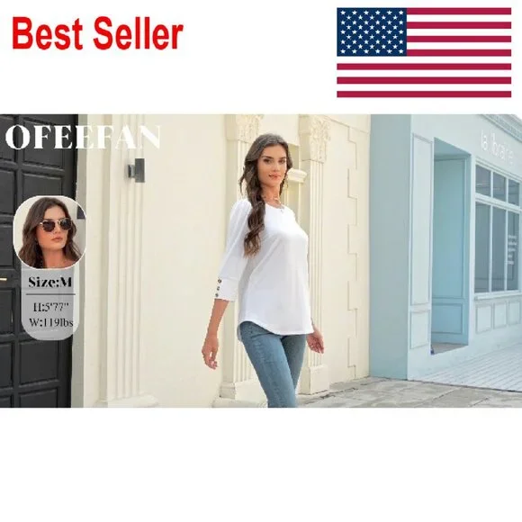 3/4 Sleeve Button Blouse Elegant Chic Casual Work Wear Flowy Fit - Picture 8 of 8